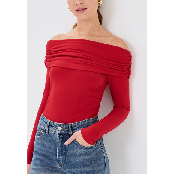 Reformation 'Florentina' Red Knit Off Shoulder Long Sleeve Top Size M - Picture 1 of 5